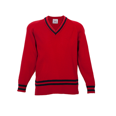 Red Sweater with Navy Stripe